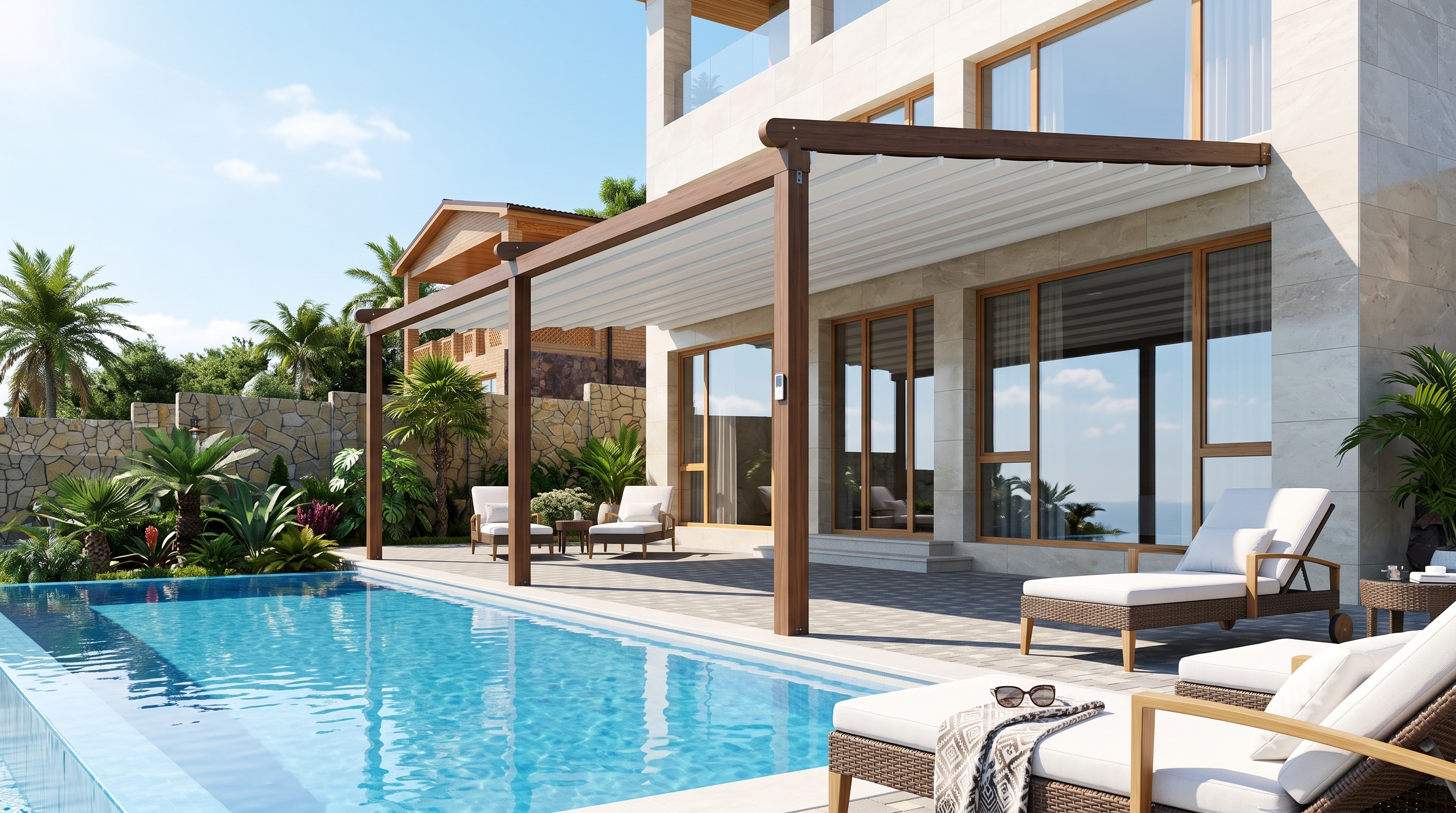 Havuz Başı Gündüz Pergola Gölgeleme